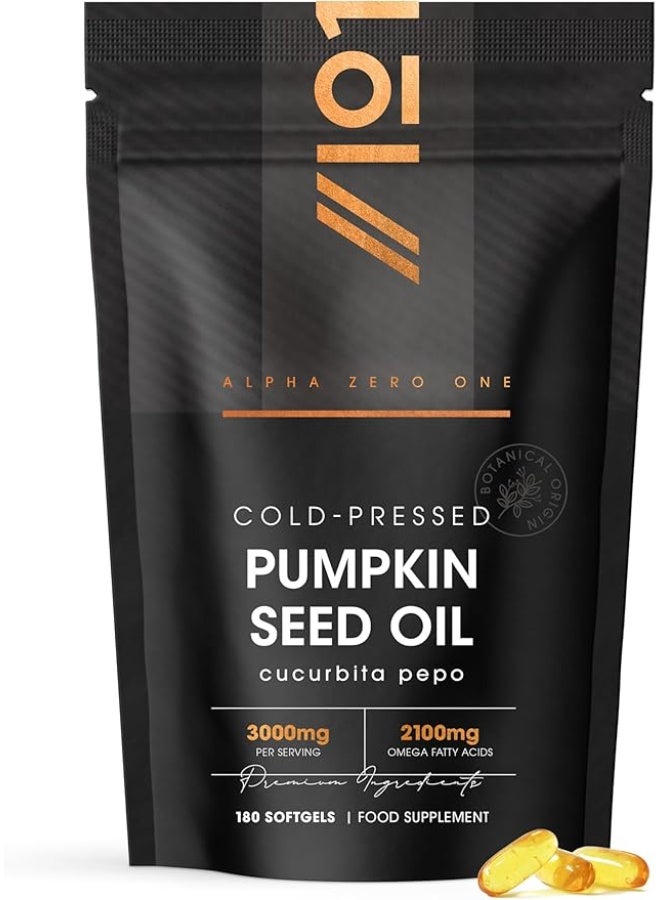 ALPHA01 Pumpkin Seed Oil 3000 mg – 50% Linoleic Acid – 180 Softgels – Made in UK – Supports Prostate & Hormone Health - Image 1